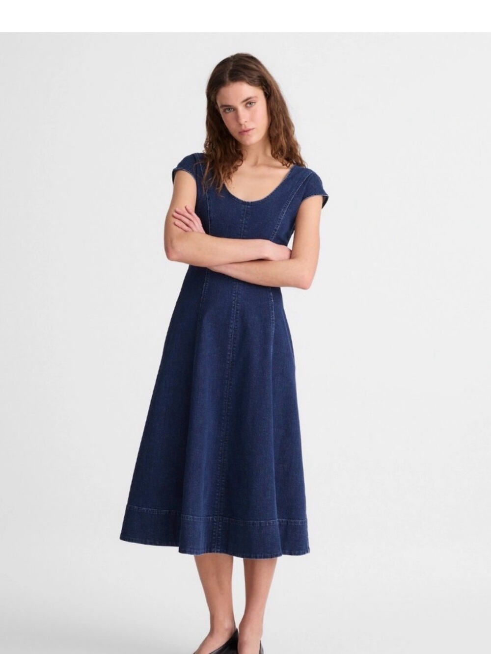 Madewell Indigo Denim Seamed Scoop-Neck Midi Dress Size 16
